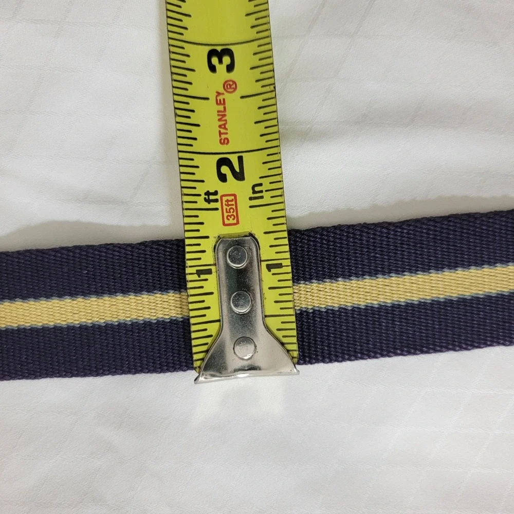 Trafalgar Surcingle Wool Belt Purple Yellow Striped Leather Brass Buckle USA 36
